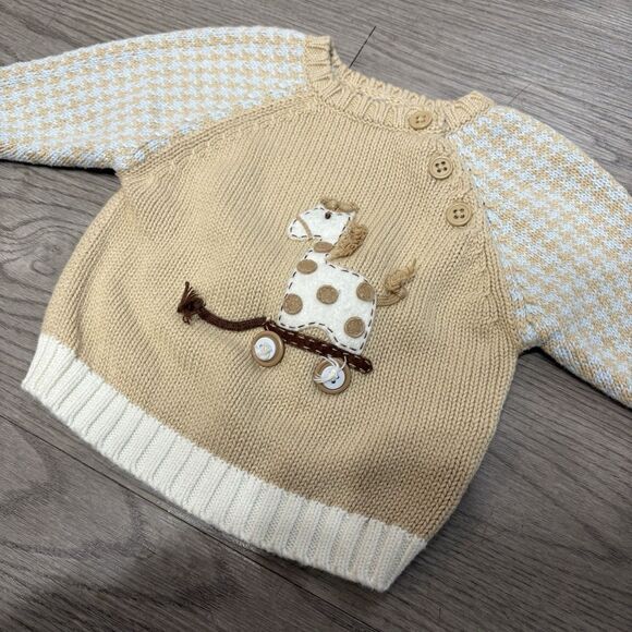 Hartstrings Baby Sweater Boys 0-3 Months Giraffe Houndstooth Needlepoint - Picture 1 of 5